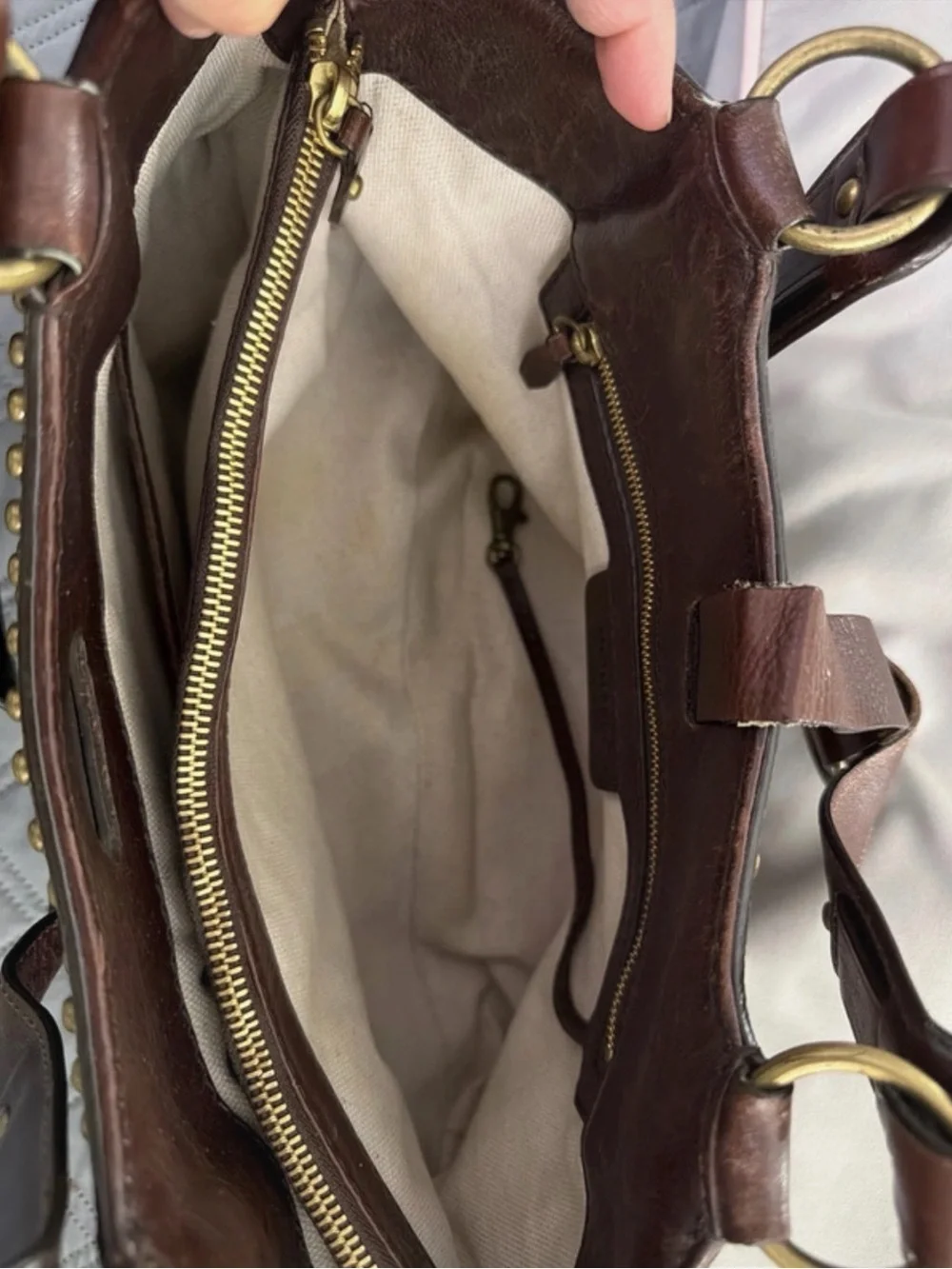 Michael Kors Dark Brown Leather Shoulder Bag with Gold Stud Accents